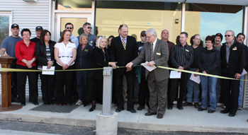 Ribbon cutting at new BU Physical Plant with Dr. Deborah Poff, BU President & Vice-Chancellor, Drew Caldwell, MLA, Bill Myers, Physical Plant Director and Physical Plant staff.