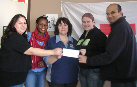 Pictured (l-r): Kulpreet Minal Munde, Immaculate Nabisere, Wendy Petterson (Canadian Red Cross), Megan Paige Cockerline, Sharf Chowdhury.