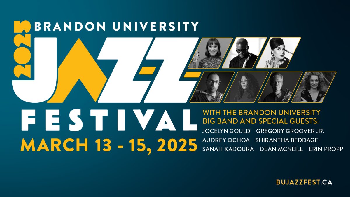 Poster for Brandon University Jazz Festival, with headshots of seven musicians