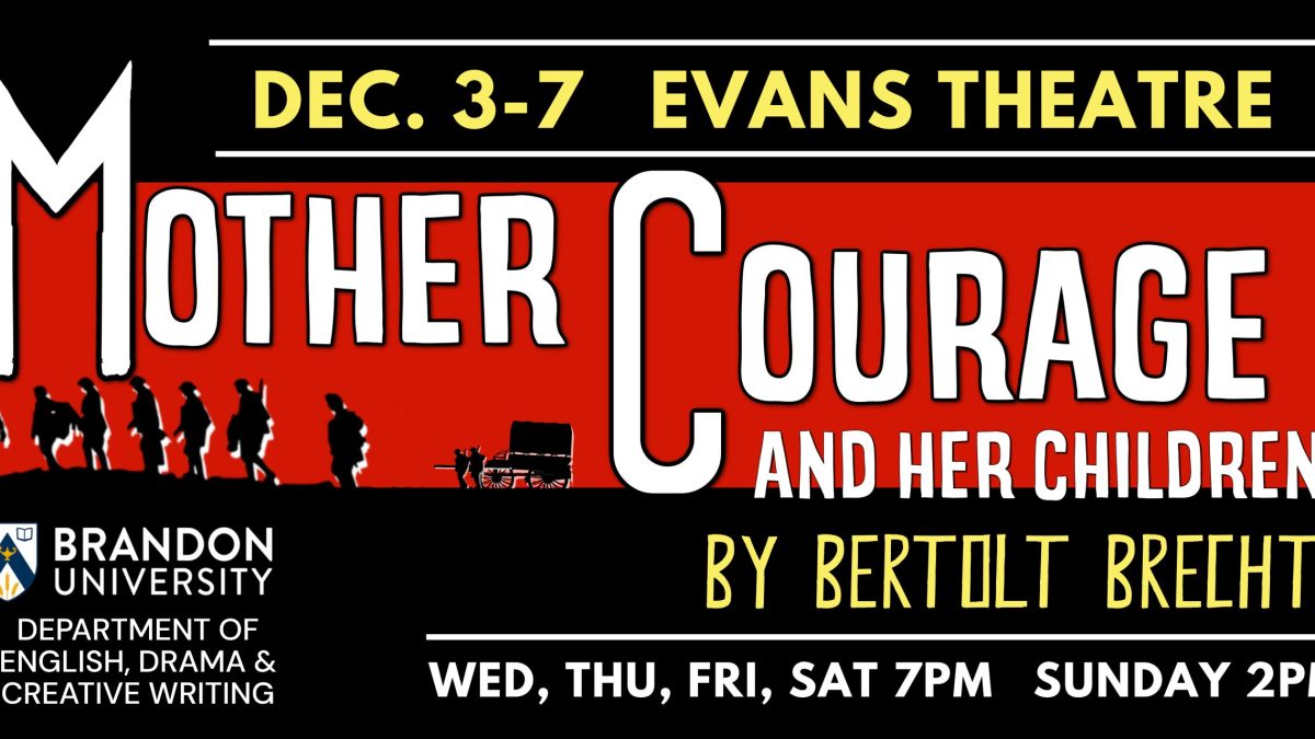 Event poster features silhouette of soldiers marching on a red and black background