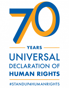 Logo for 70 years of Universal Declaration of Human Rights, with hashtag standup4humanrights
