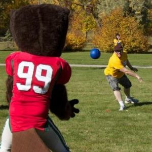 BU student throws at MSU mascot (web)
