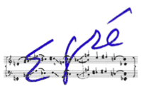 Logo of the E-gre competition shows the name E-gre handwritten over a music staff
