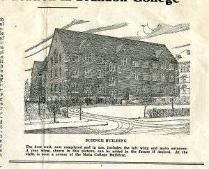 A scanned newspaper showing a large building.