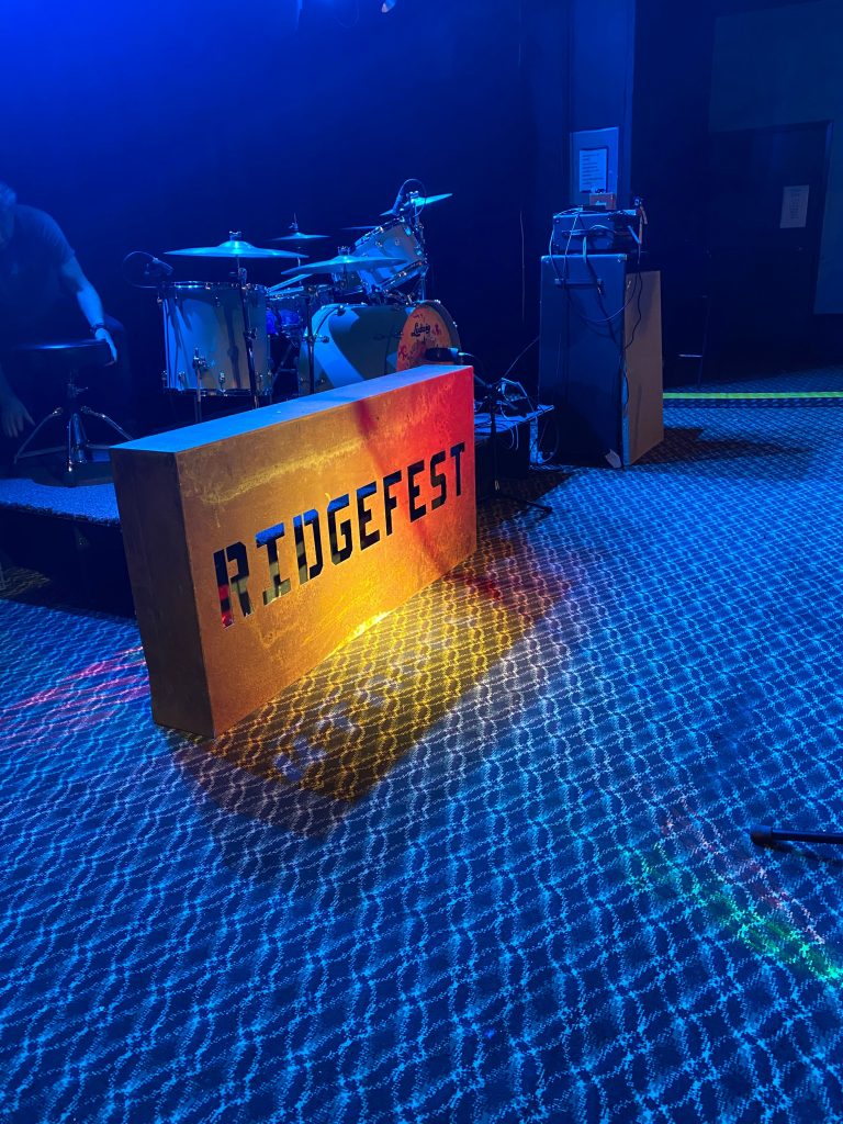 The Ridgefest sign on stage.