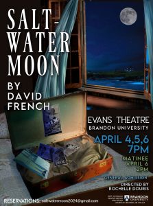 Salt-Water Moon poster features an open suitcase on a bed, next to an open window, with a full moon in the background