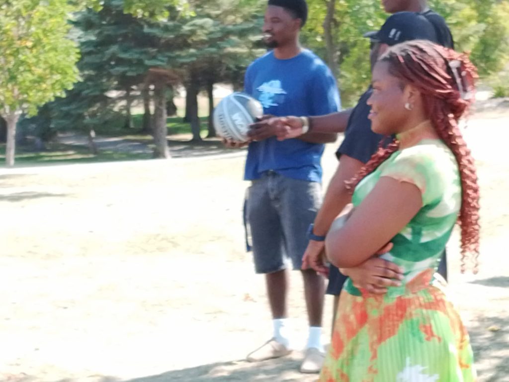 A woman in a green dress