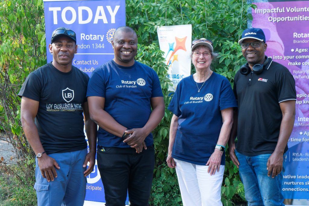 A group of people smile
