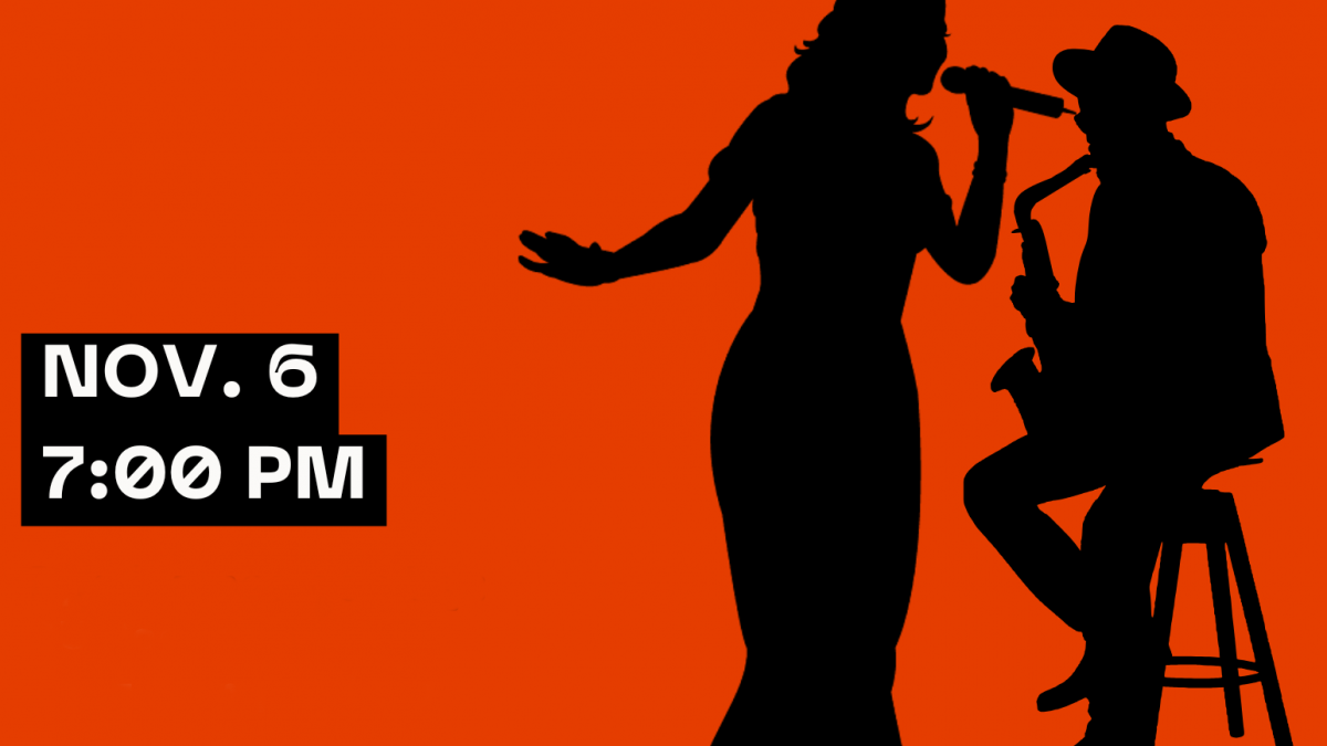 Silhouette of a singer and a saxophone player