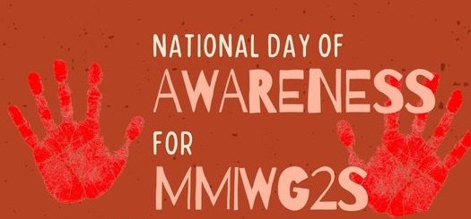 Two red hands with the words National Day of Awareness for MMIWG2S