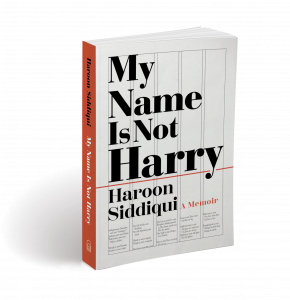 Book cover, reading in newspaper-adjacent design, "My Name is Not Harry"
